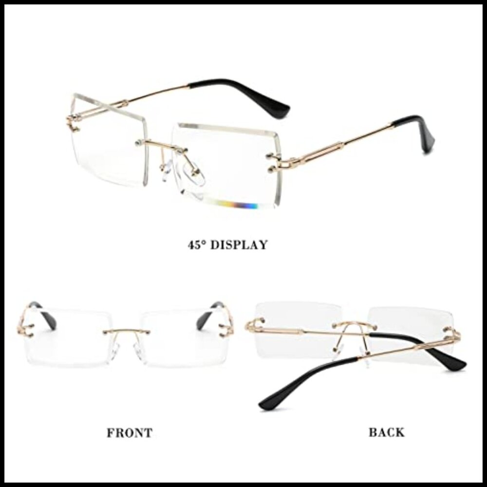 Rimless Rectangular Sunglasses Retro Frameless Y2… - image 3